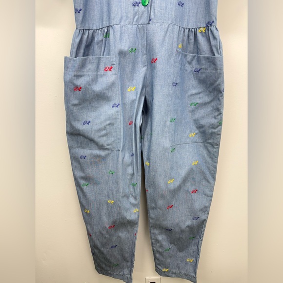 Vintage Ariel New York size Large Women’s Blue Turtle Embroidered Jumpsuit - Picture 3 of 6